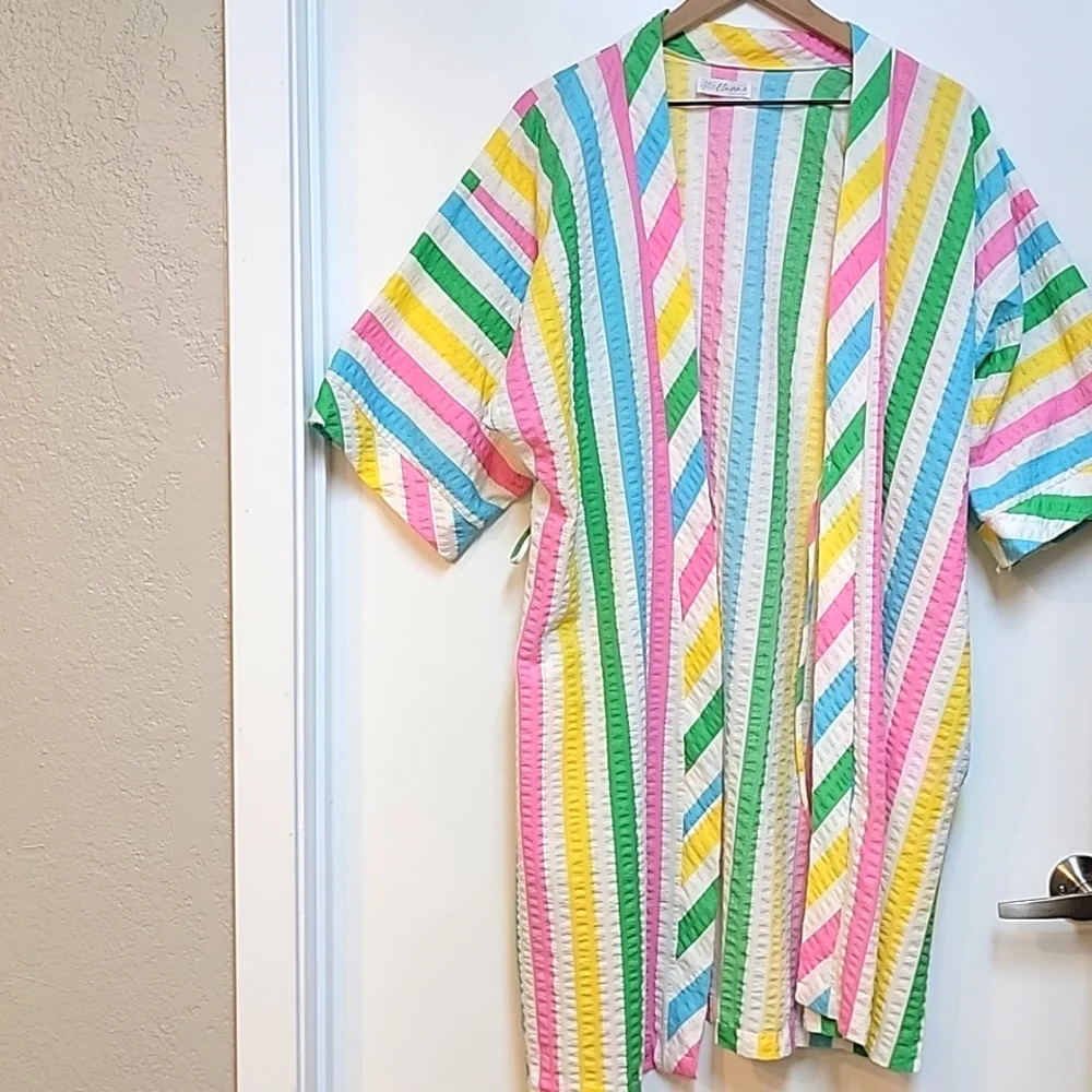 VTG | Vintage Multicolored Striped Kimono Style Robe - Picture 6 of 11